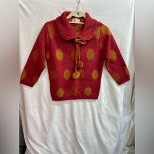 Vintage Patti Red and Gold Polka Dot Sweater with Pom Pom Tie